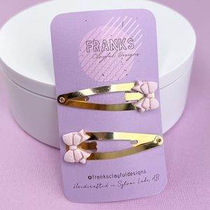Pink Bows Handmade Polymer Clay Hair Clips Set of Two